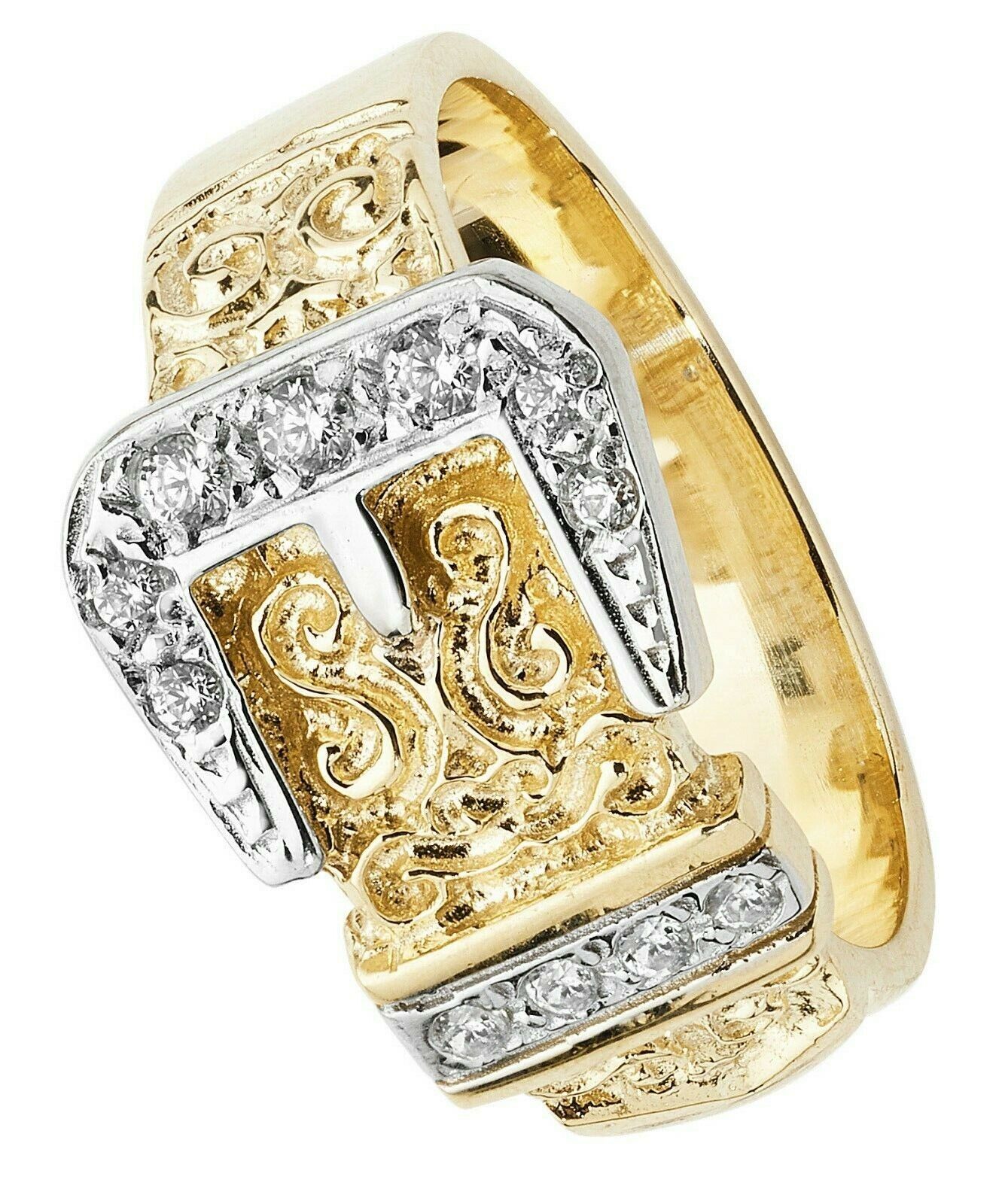 9ct yellow Gold Gents Buckle Ring Gemstone Band Fully Hallmarked