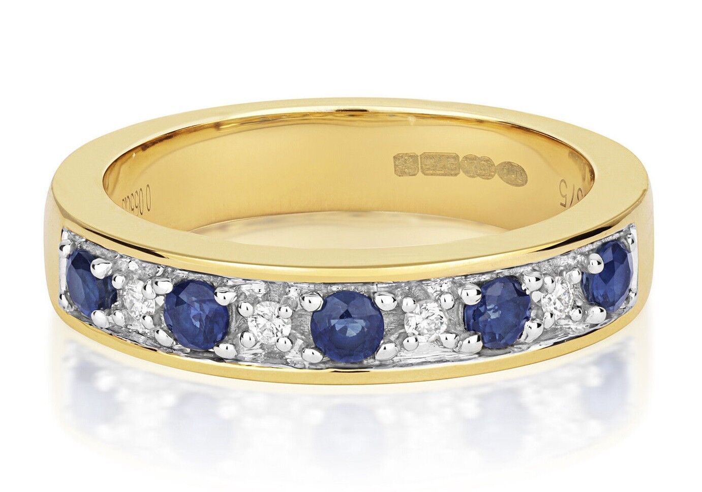 Real Sapphire and Diamond Ring 9ct Yellow Gold Eternity Band Size JKLMNOPQ
