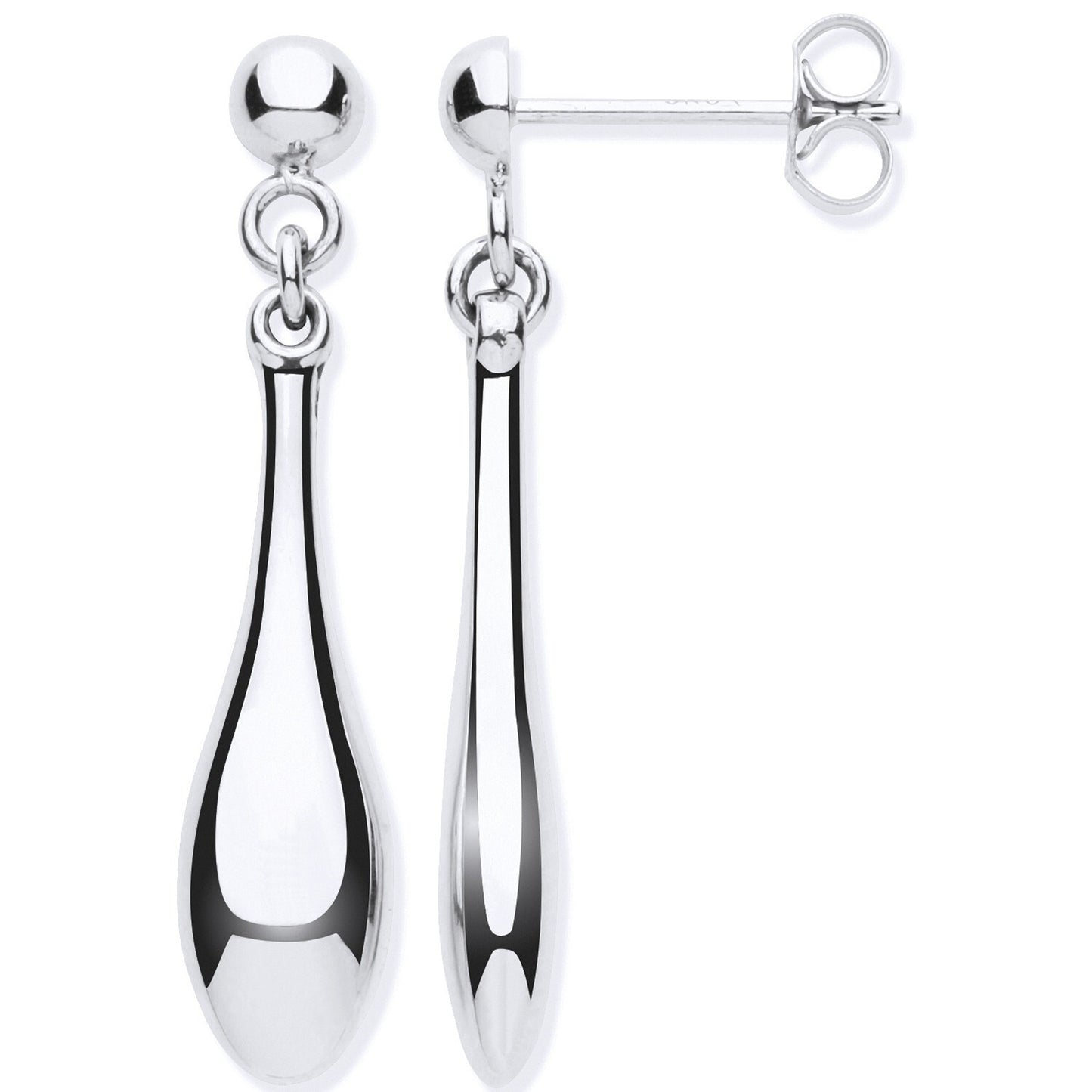 White Gold Drop Earrings 9ct Teardrop Dangly Drops Hallmarked 31 x 6mm