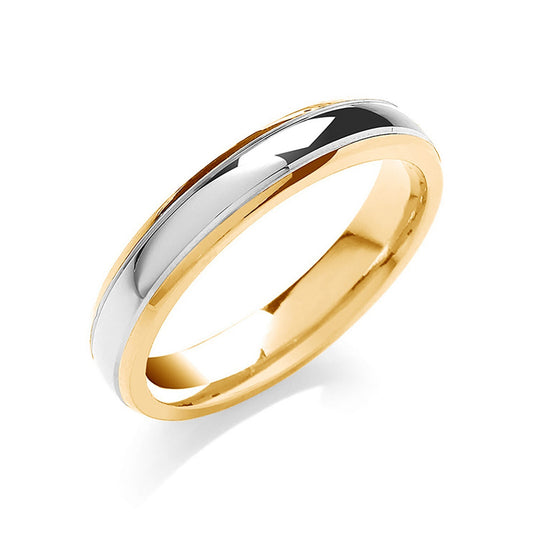 4mm Court Wedding Band Track Edge Two Colour 9ct Yellow and White Gold