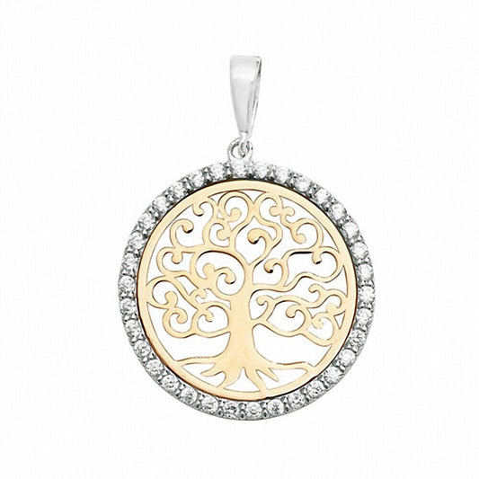 Tree of Life Pendant Yellow & White Gold 28mm x 19mm British Made