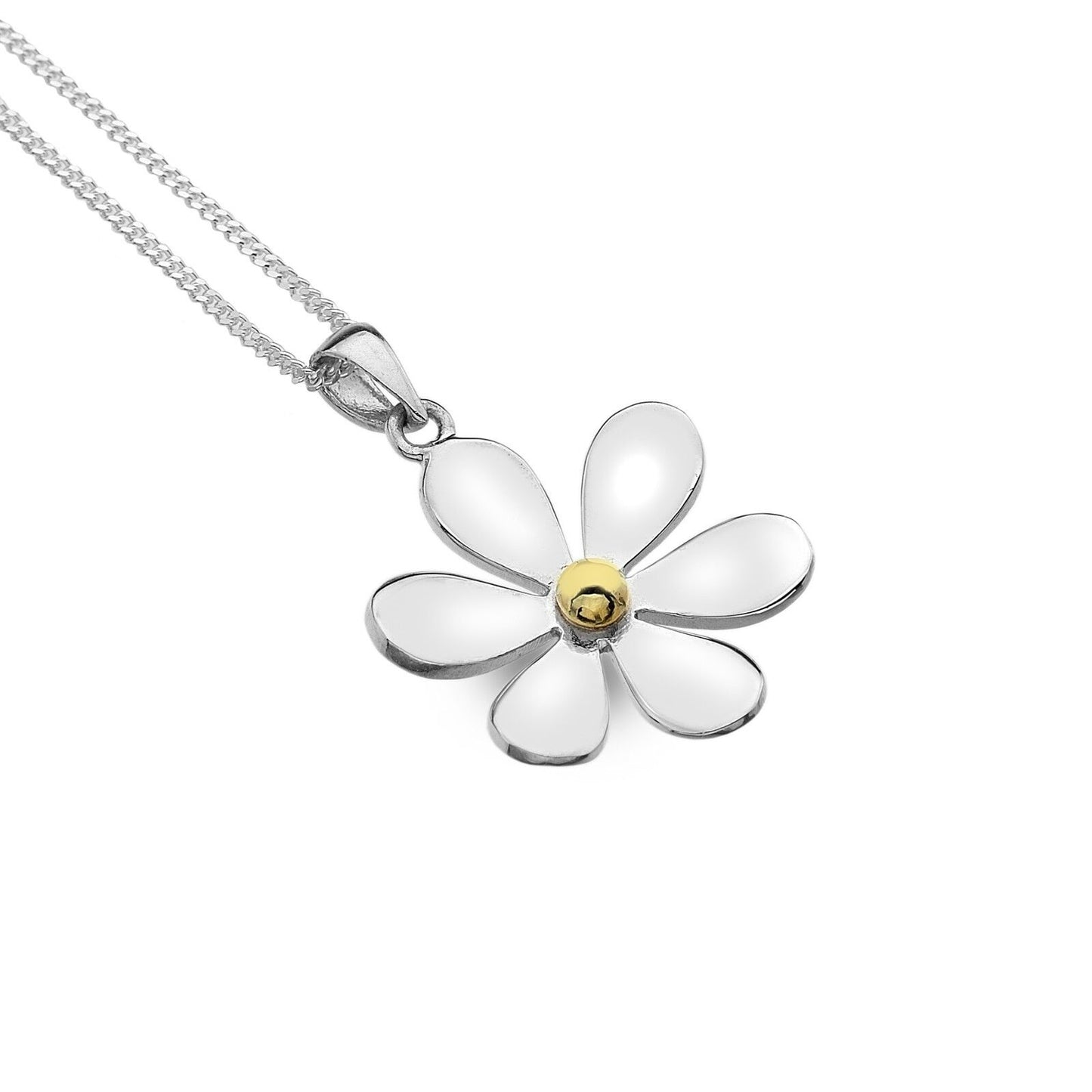 Daisy Pendant Sterling Silver 925 Hallmarked Gold Detail All Chain Lengths