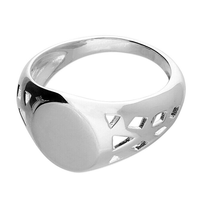 Sterling Silver Men's Oval Signet Ring Cut Out Design Shoulders 925 Hallmark