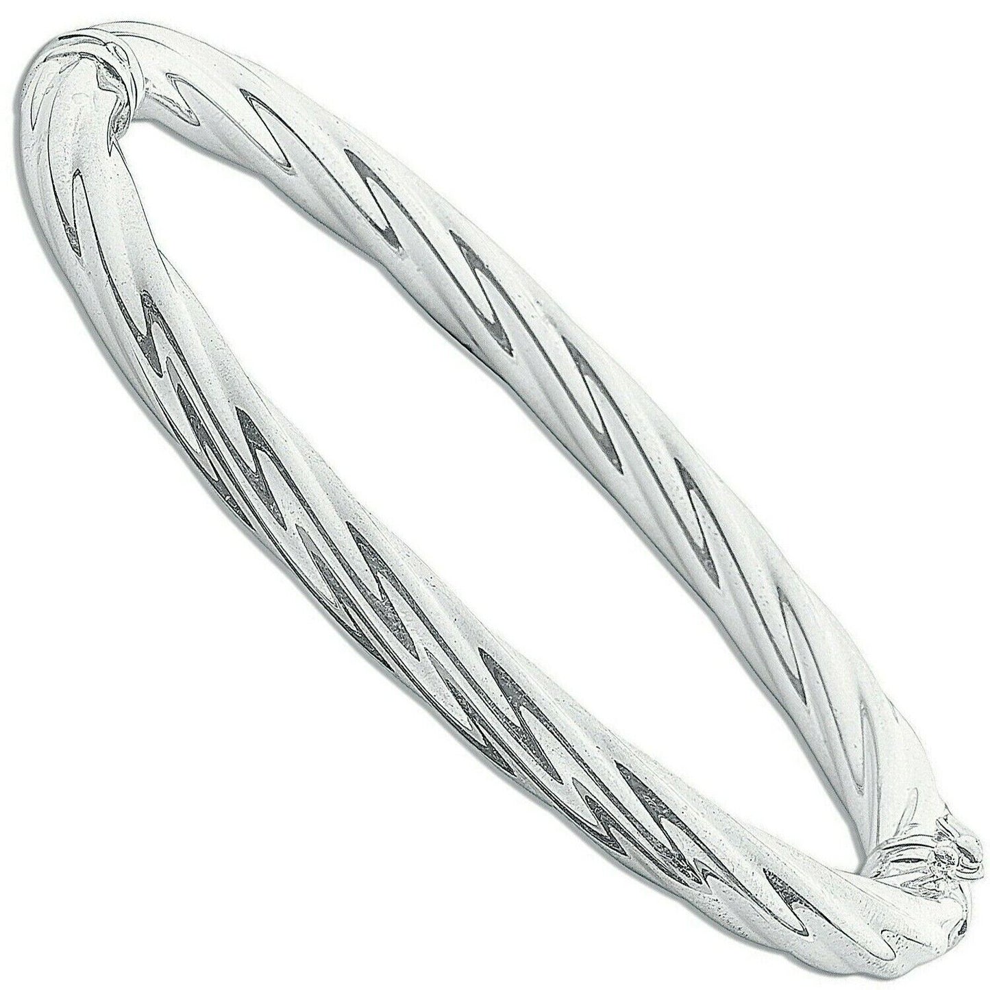 Sterling Silver Ladies Hinged Twist Oval Bangle