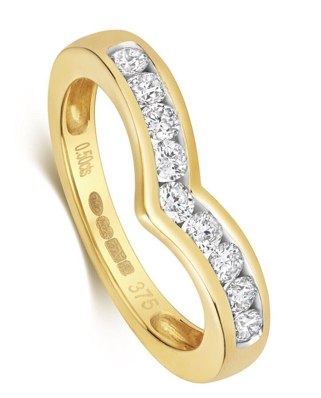 Real Diamond Wishbone Ring 9ct Yellow Gold 0.50ctw Eternity Anniversary Band