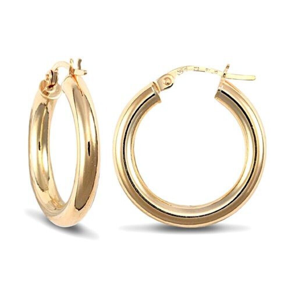 9ct Yellow Gold Hoop Earrings - 3mm Tube hallmarked