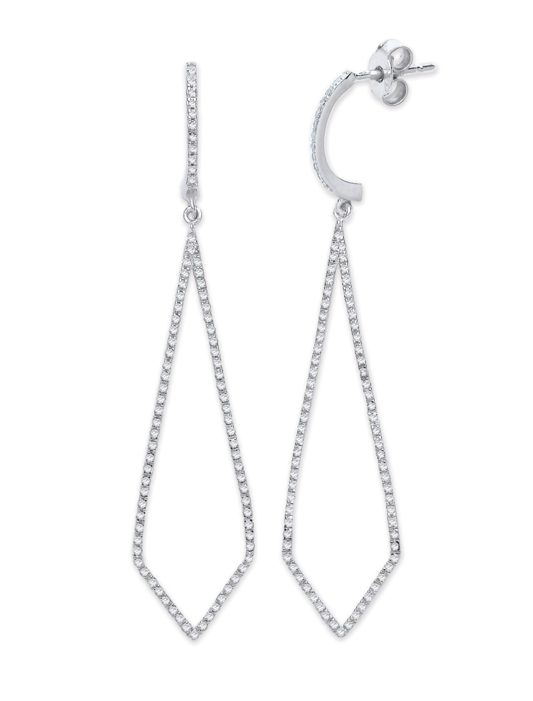 9ct White Gold 0.40ct Diamond Drop Earrings 54mm Length Hallmarked British Made