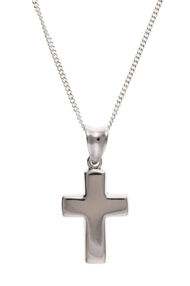 Sterling Silver Plain Cross Pendant 18 x 13mm on 16 - 18" Chain 925 Hallmark