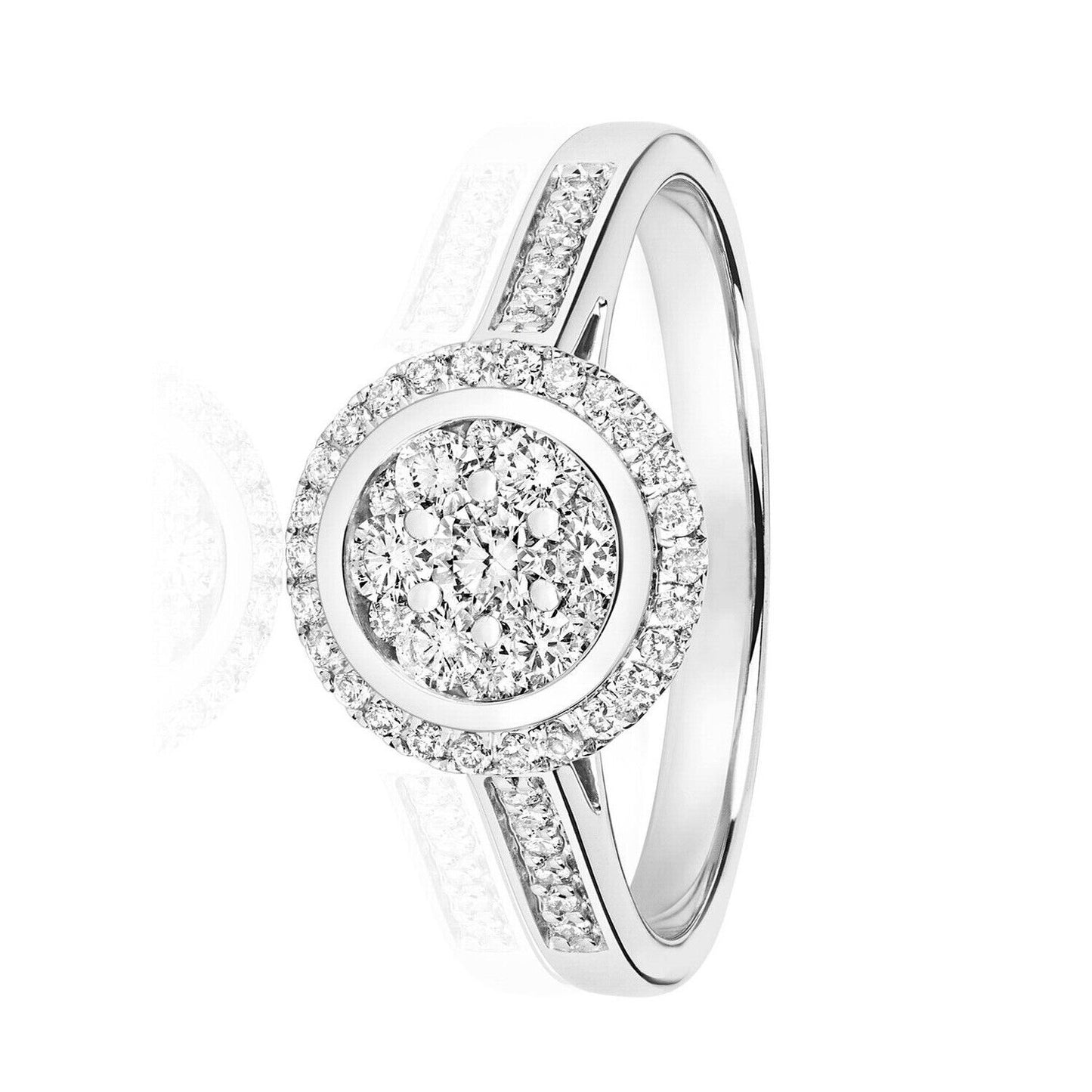 Real Diamond Ring 9ct White Gold Cluster Halo Engagement 0.50 Carat Weight