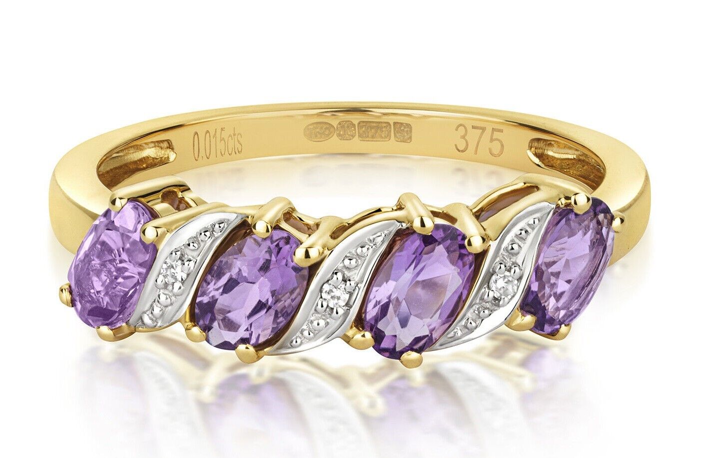 Real Amethyst and Diamond Eternity Ring Solid Yellow Gold Band Size J - Q