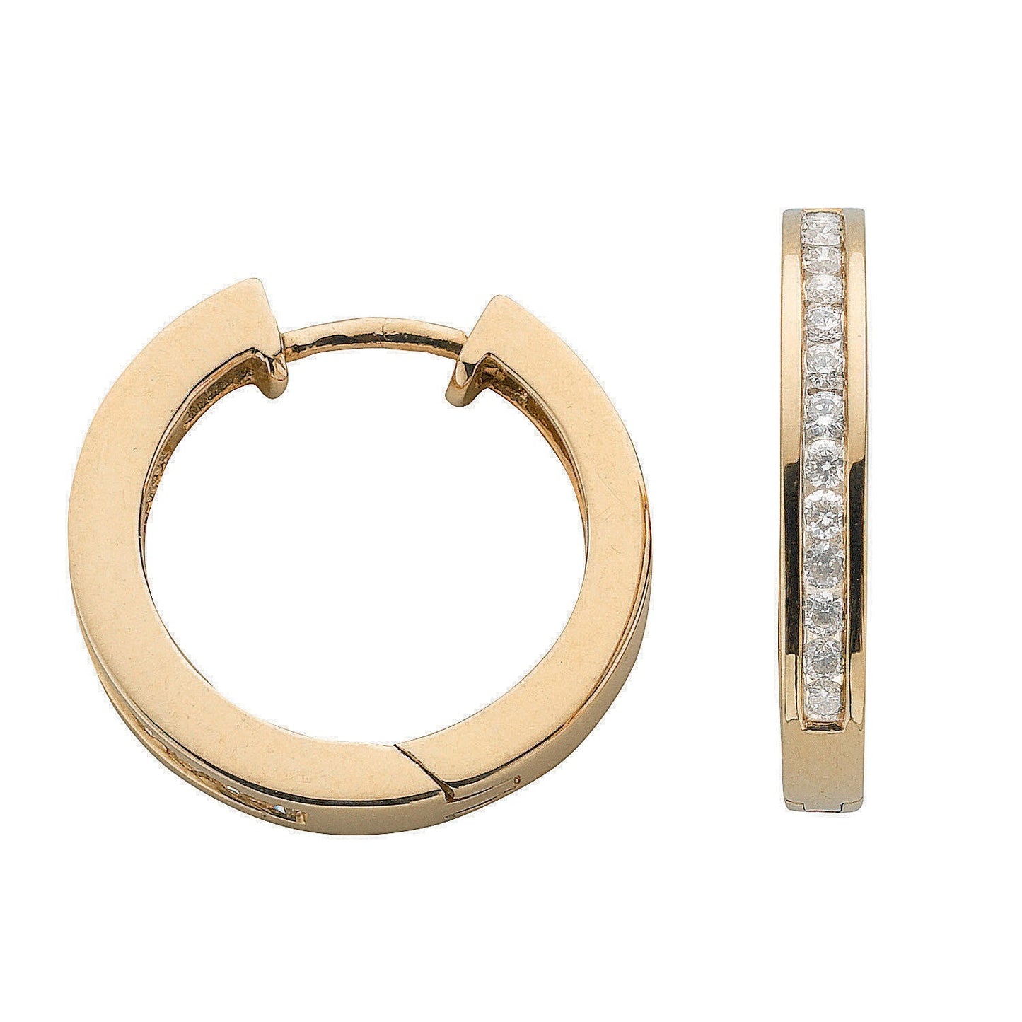 9ct Yellow Gold 0.50ct Diamond Hoop Earrings 19mm Diameter Channel Set