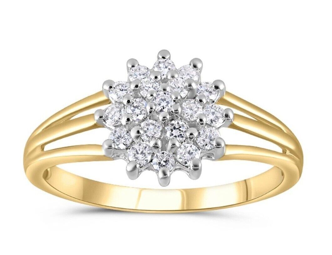 Real Diamond Cluster Ring 0.25ctw Solid Yellow Gold Engagement Anniversary
