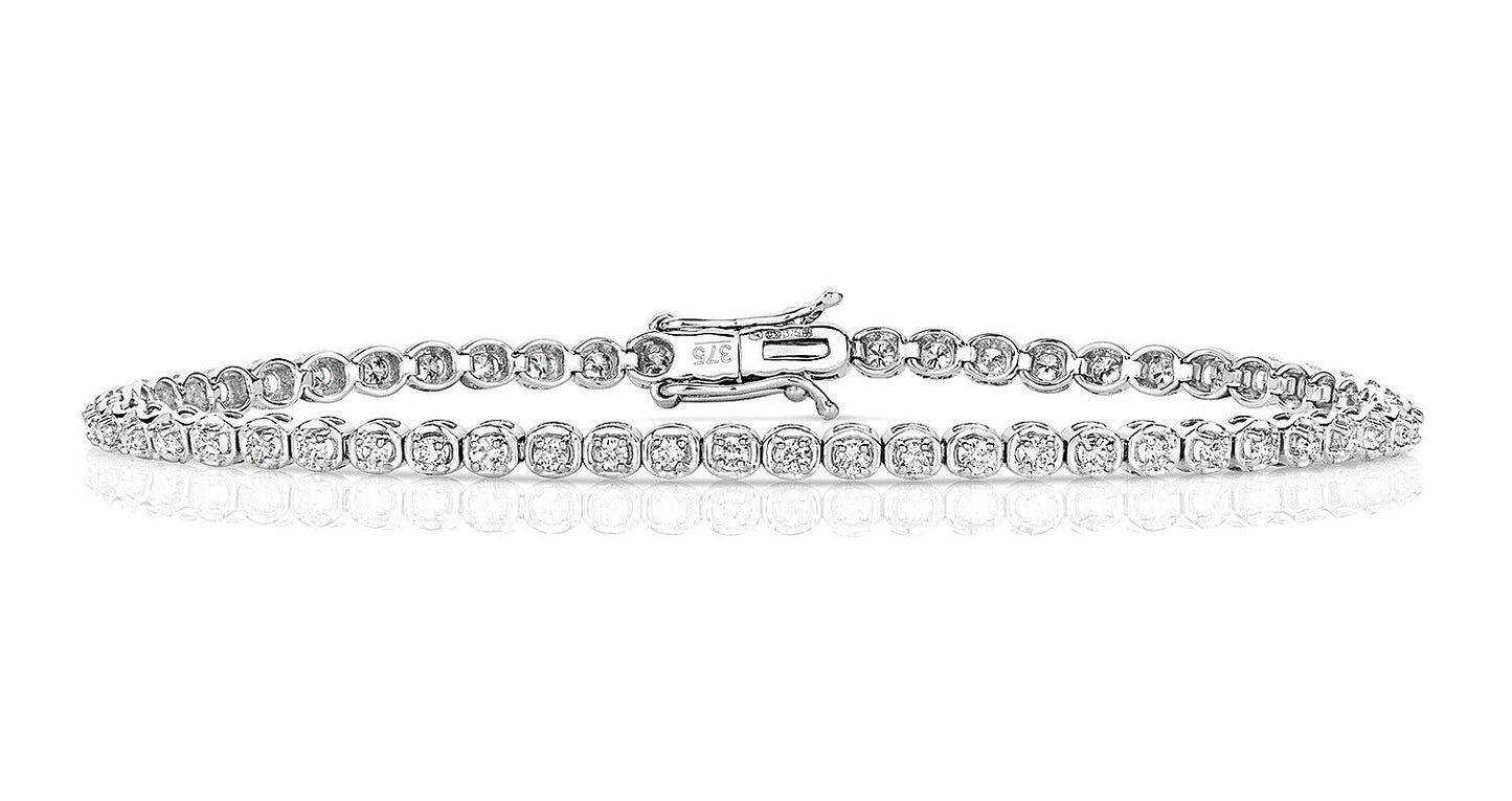 9ct White Real Diamond Tennis Bracelet 1.25ctw