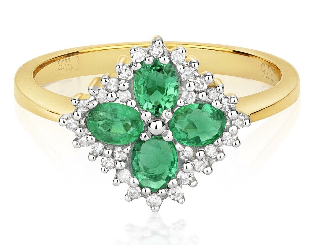 Real Emerald and Diamond Ring Square Cluster Engagement Anniversary
