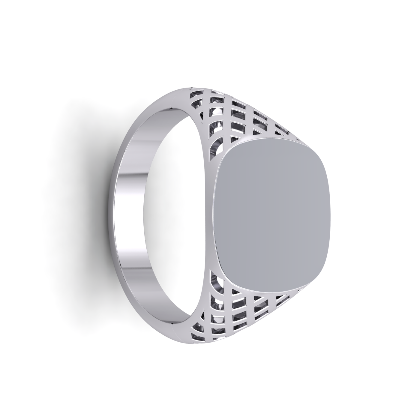 Gents Cushion Signet Ring Platinum Plated Solid Sterling Silver 925 Basket Sides
