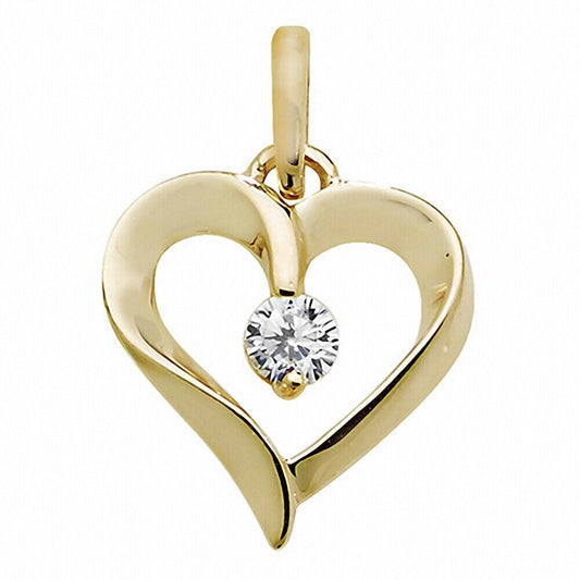 Solitaire Heart Pendant Yellow Gold 17mm x 12mm British Made