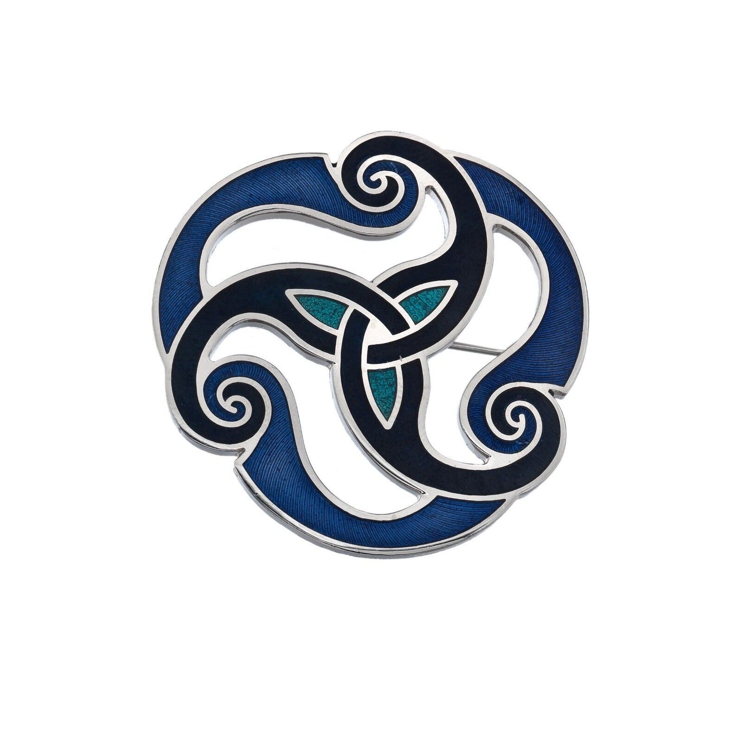 Blue Celtic Triskele Brooch Silver Plated Brand New Gift Packaging
