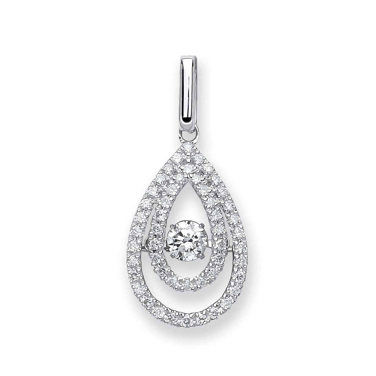 9ct White Gold 0.38ct Dancing Diamond Drop Pendant Hallmarked