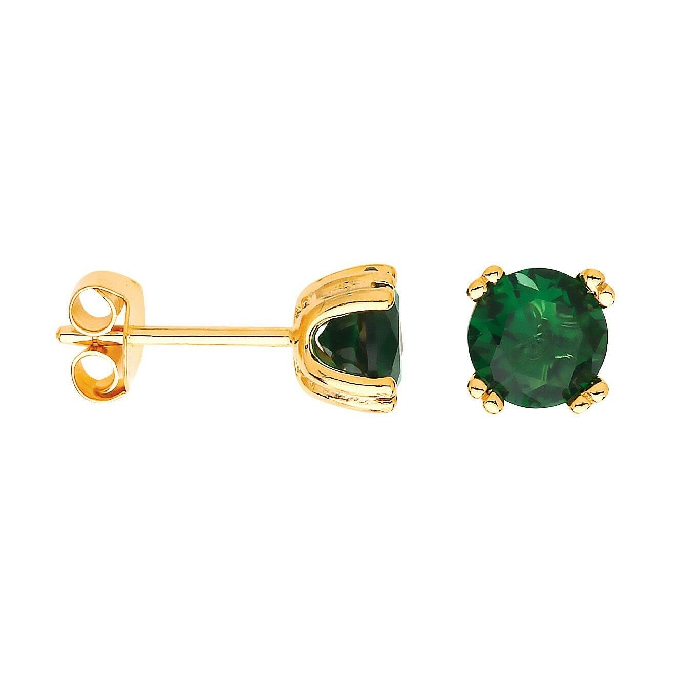 Emerald Stud Earrings Solid Sterling Silver Yellow Gold Plate 925 Hallmark