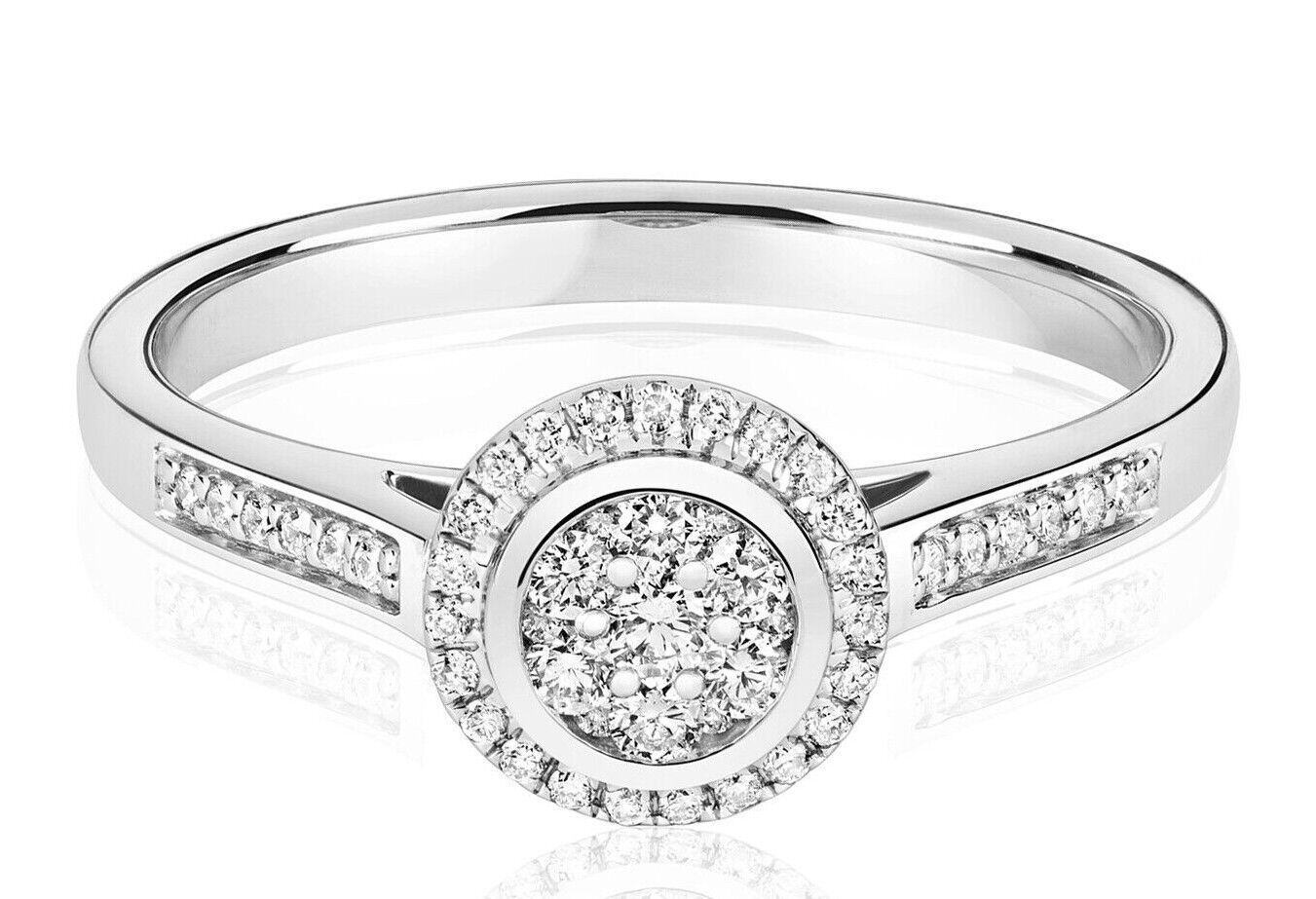Real Diamond Ring Round Halo Cluster 9ct White Gold Engagement 0.25ctw