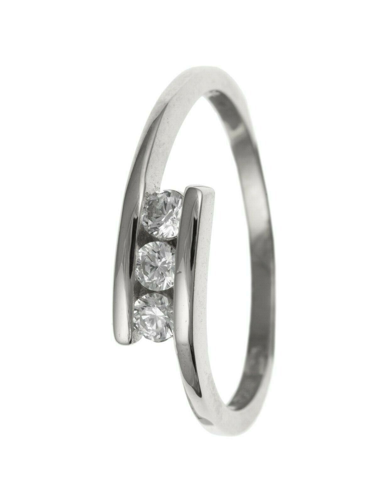 9ct White Gold Three Stone Crossover Ring Fully Hallmarked