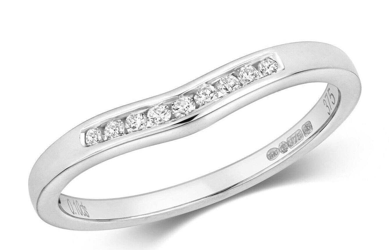 Real Diamond Soft Wishbone Ring Solid White Gold Channel Set Eternity Band