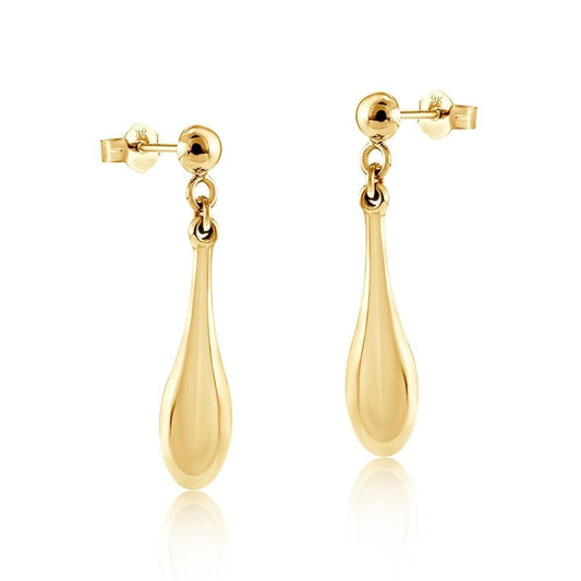 Yellow Gold Drop Earrings Classic Drops 31mm Hallmarked