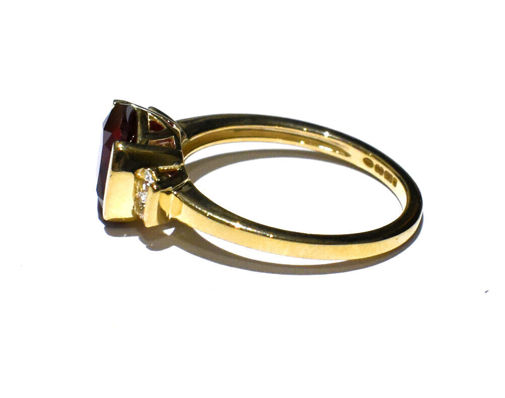 Yellow Gold Ruby Ring Cushion Solitaire White Sapphire Engagement Hallmarked