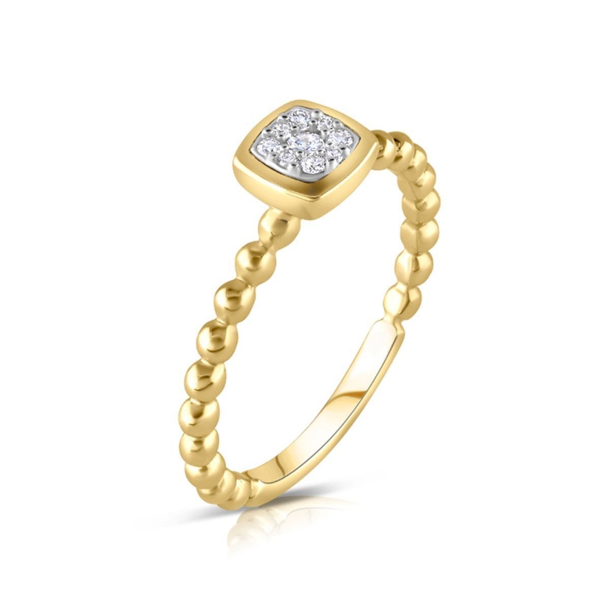 9ct Yellow Gold 0.10ct Real Diamond Beaded Shank Square Top Ring