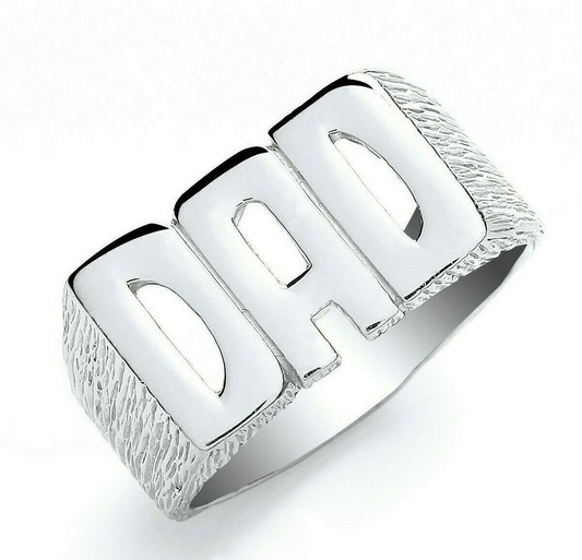 Sterling Silver DAD Barked Side Ring Fully Hallmarked