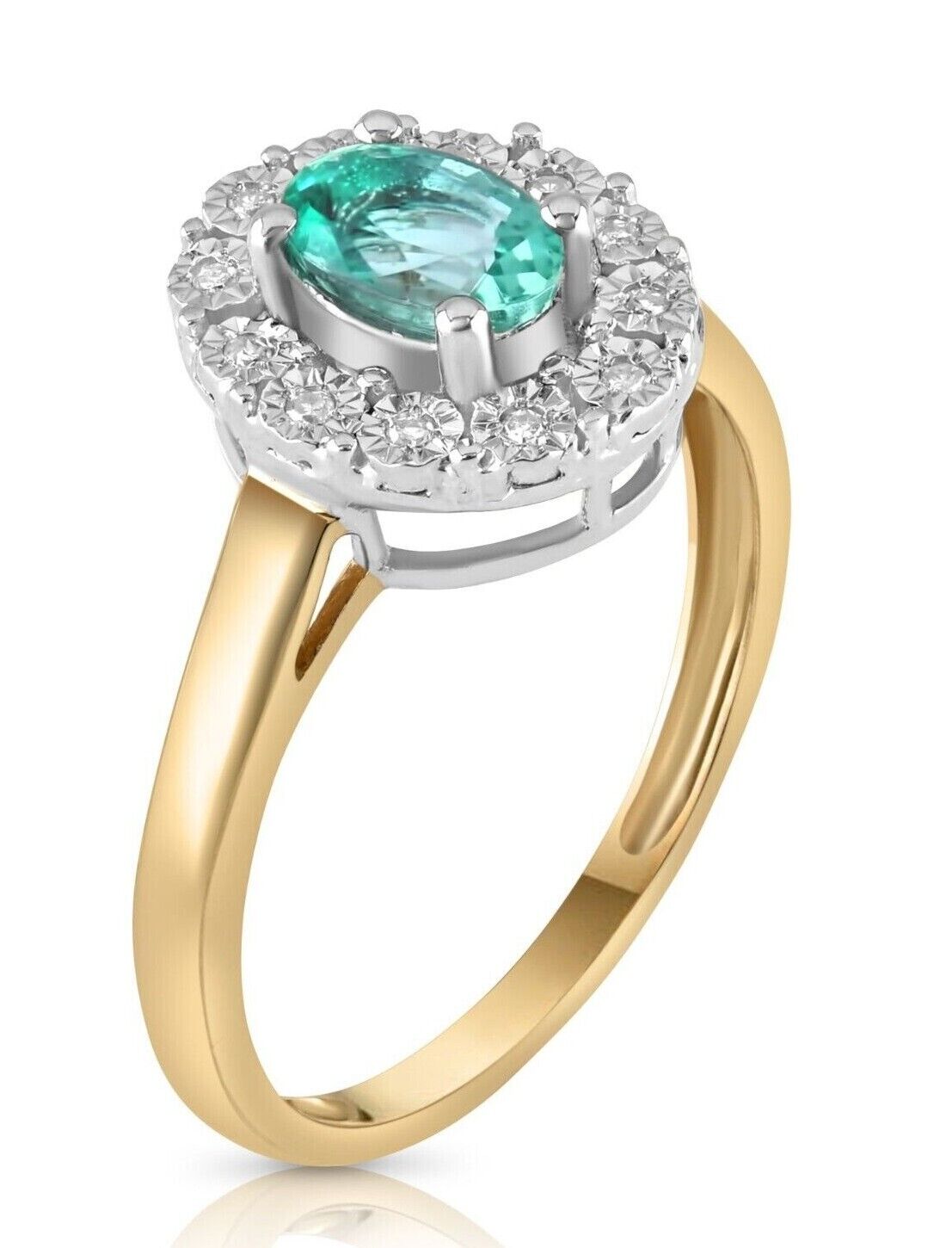 9ct Yellow Gold 0.40ct Emerald Cluster & 0.05ct Diamond Ring