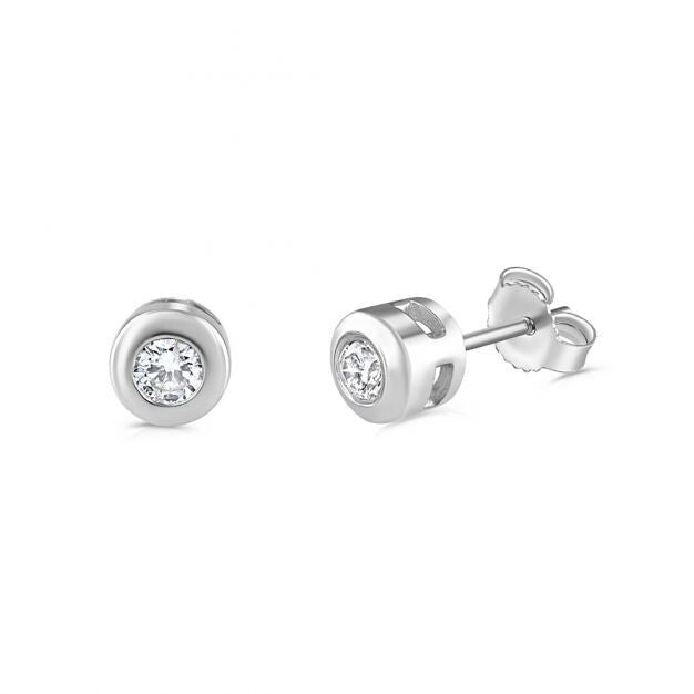 9ct White Gold 0.30ct Rubover Set Diamond Stud Earrings Made in London - 5.4mm
