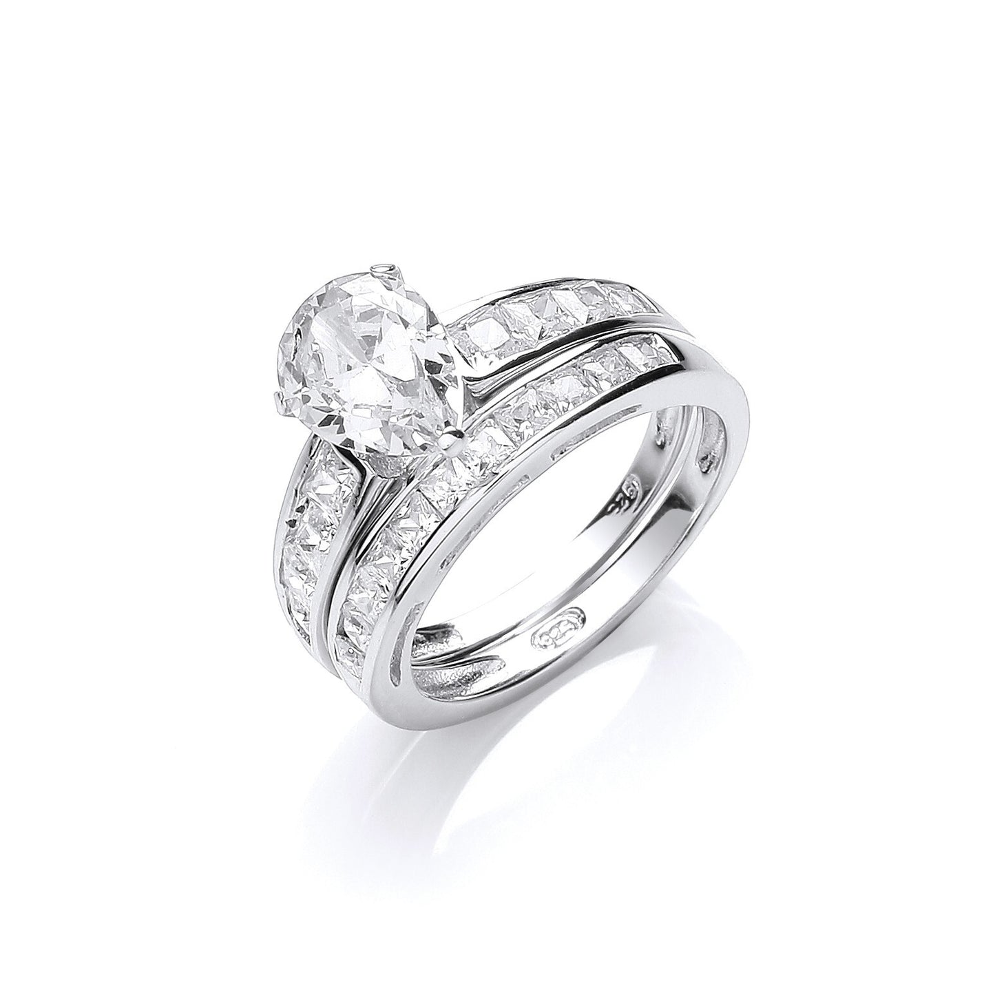 Sterling Silver Bridal Set Pear Solitaire With Half Eternity Ring 925 Stamp