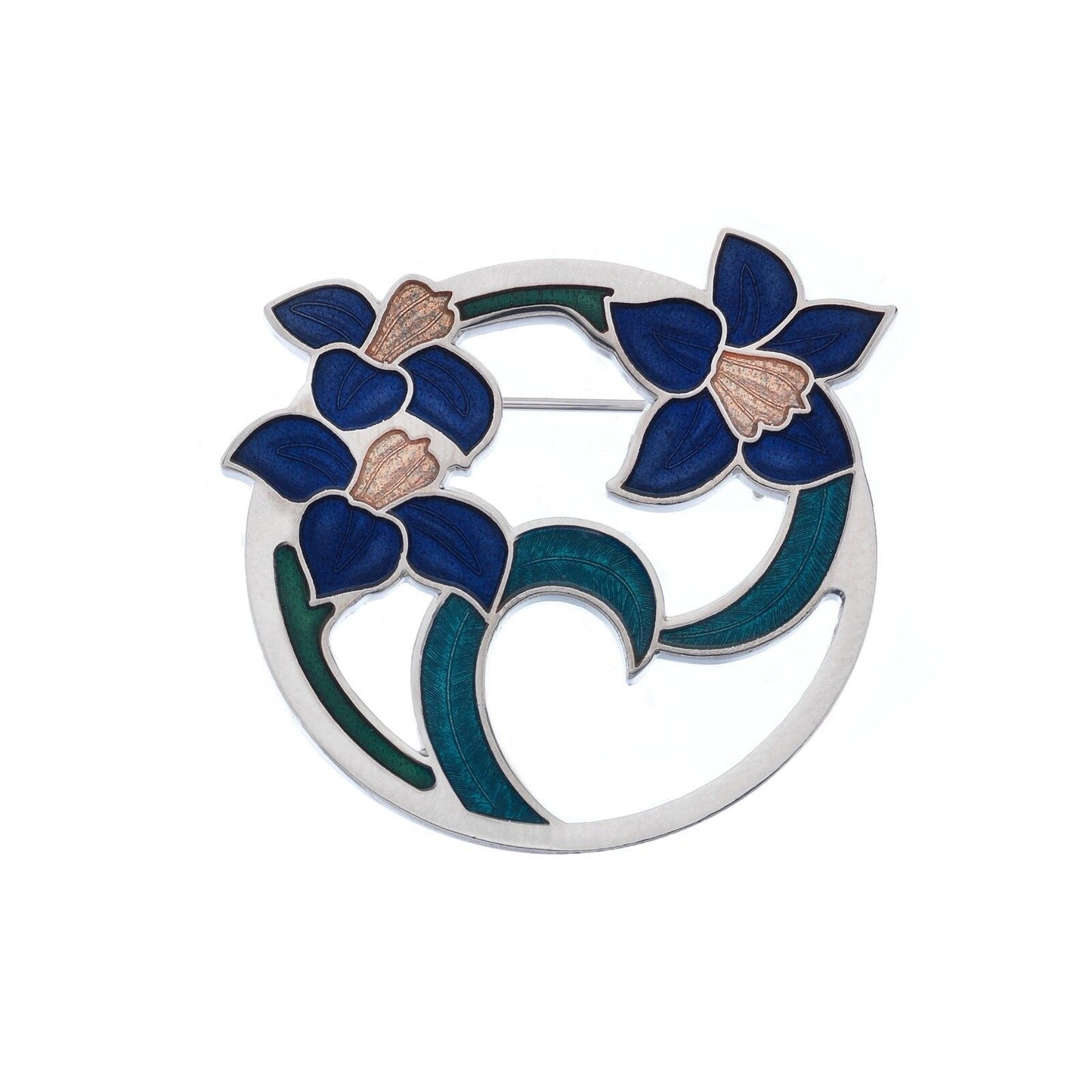 Flowers and Leaves Brooch Silver Plated Blue Brand New Gift Packaging