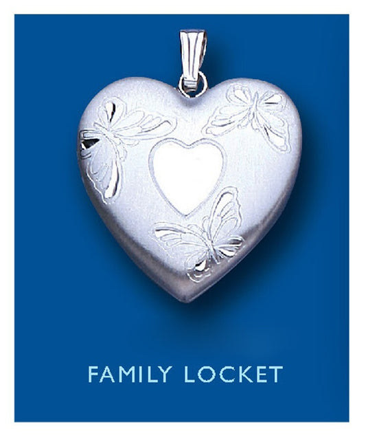 Patterned Heart Family Locket 4 Photo Solid Sterling Silver 925 Hallmarked  24mm