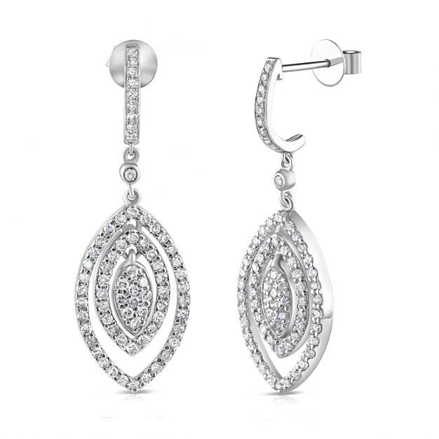 9ct White Gold 1.00ct Diamond Marquise Drop Earrings Hallmarked British Made