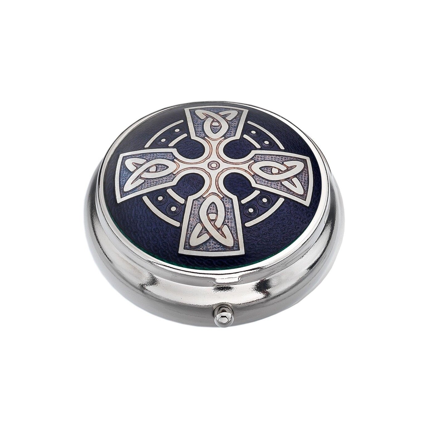 Pillbox Silver Plated Cross Head Celtic Design Purple Brand New and Boxed