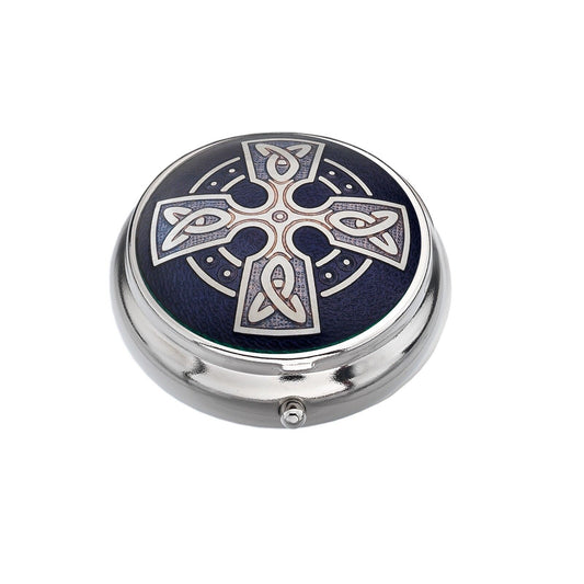 Pillbox Silver Plated Cross Head Celtic Design Purple Brand New and Boxed