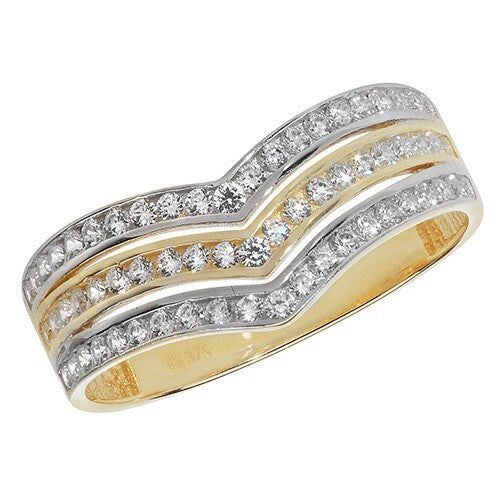 Ladies Wishbone Ring Three Row 9ct Yellow Gold Eternity Wedding Band Size J - S