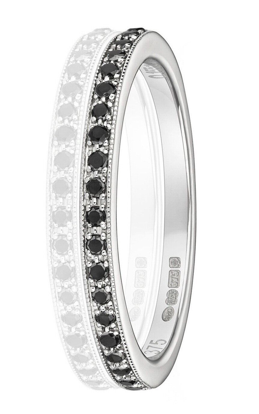 Real Black Diamond Eternity Ring Solid White Gold Band Anniversary Size J - Q