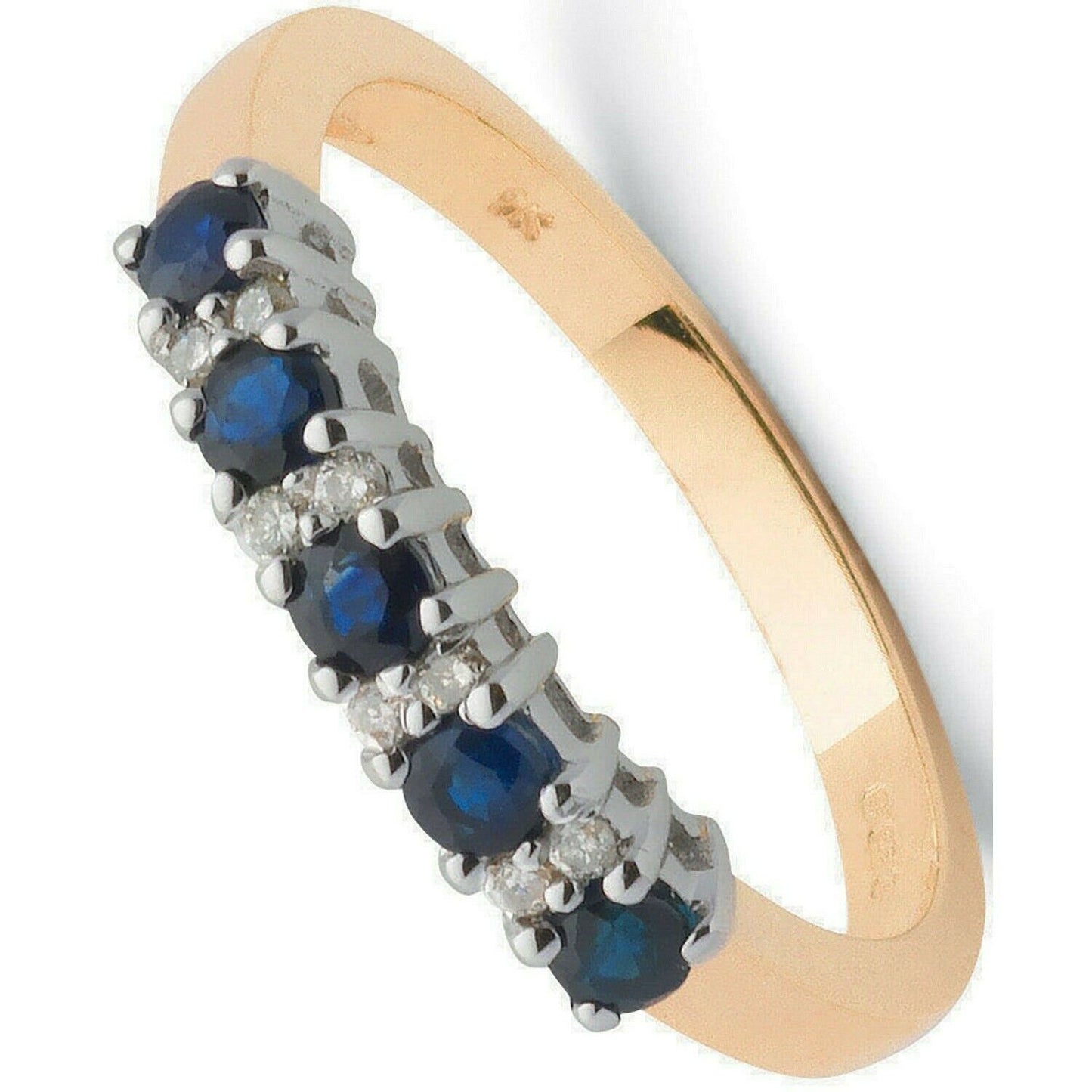 9ct Yellow Gold 0.06ct Diamond & 0.50ct Blue Sapphire Eternity Ring