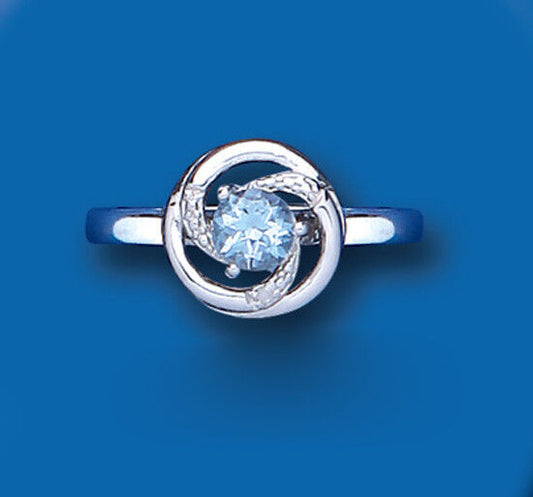 Blue Topaz and Diamond Ring Solid Sterling Silver Ladies
