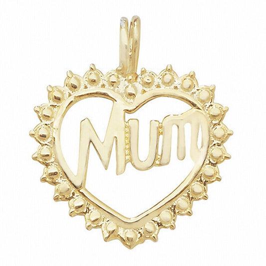 Gold Heart MUM Pendant Yellow Gold 19mm x 16mm British Made