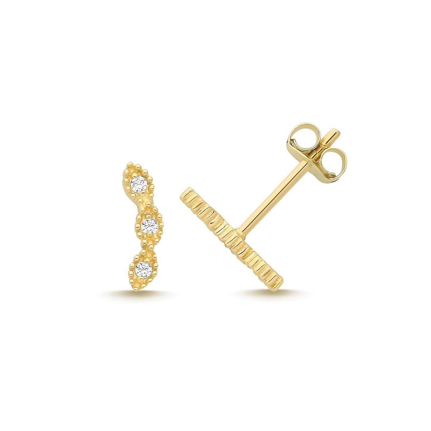 9ct Gold Climbing Design Stud Earrings Moissanite Gemstone Yellow Gold