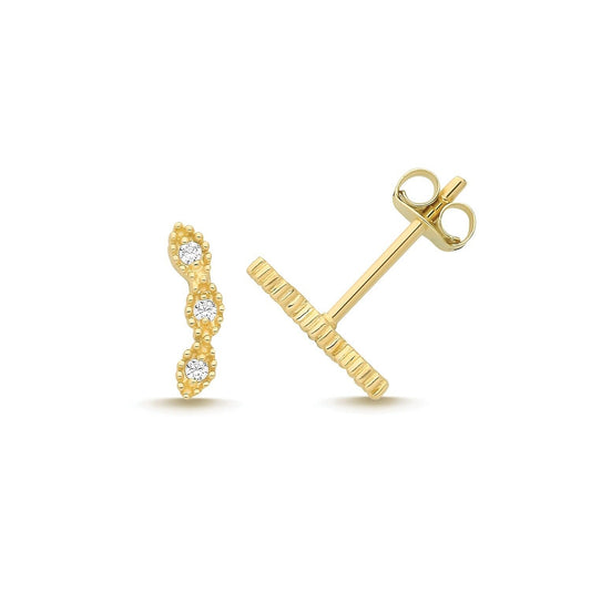 9ct Gold Climbing Design Stud Earrings Moissanite Gemstone Yellow Gold
