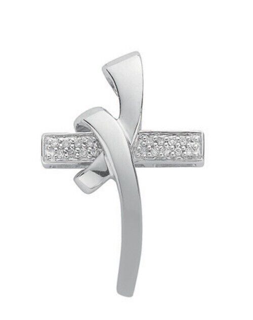 9ct White Gold 0.08ctw Diamond Cross Pendant Hallmarked