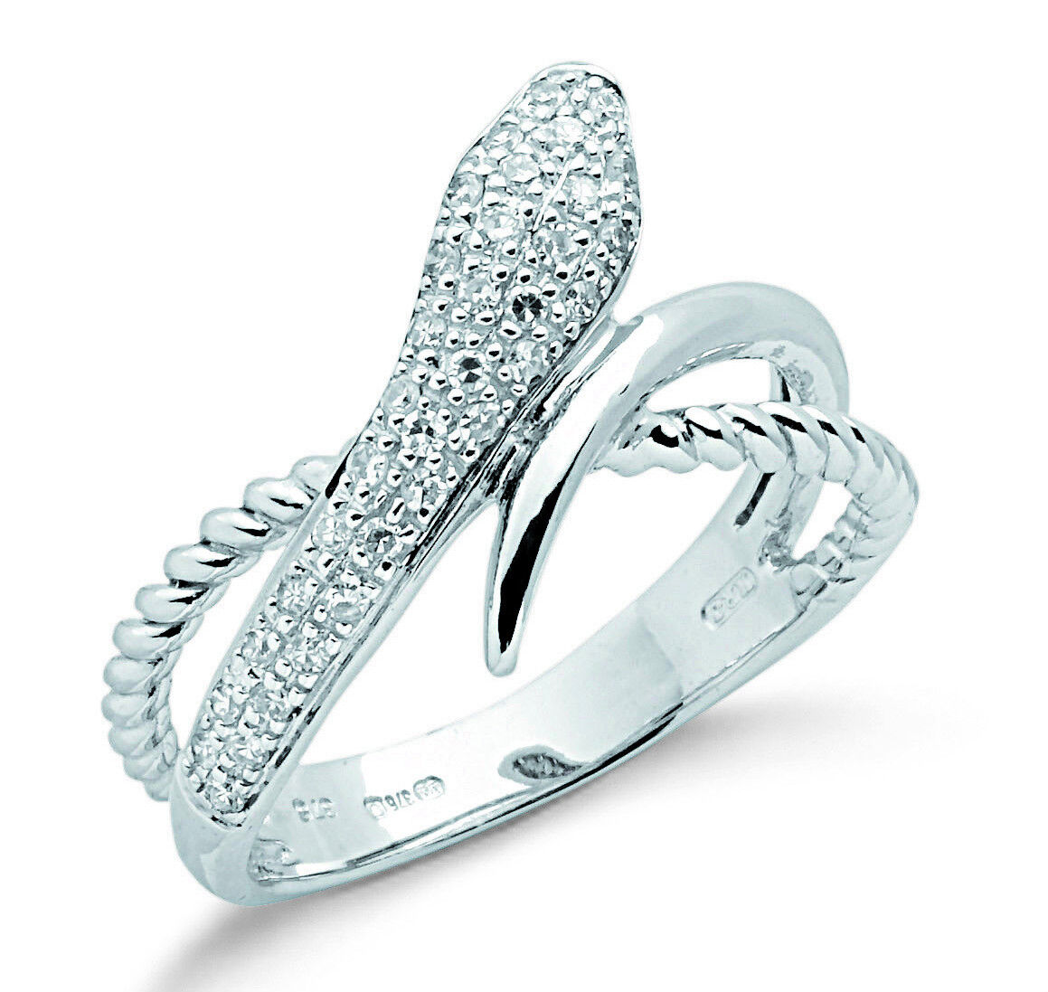 Real Diamond Snake Ring Solid White Gold