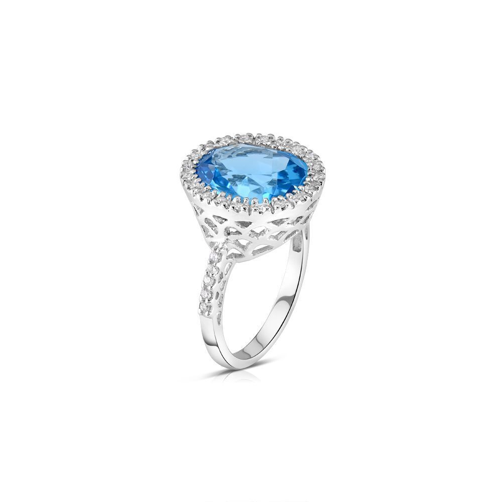 9ct White Gold 0.24ct Diamond & 5.18ct Blue Topaz Ring Cocktail Statement