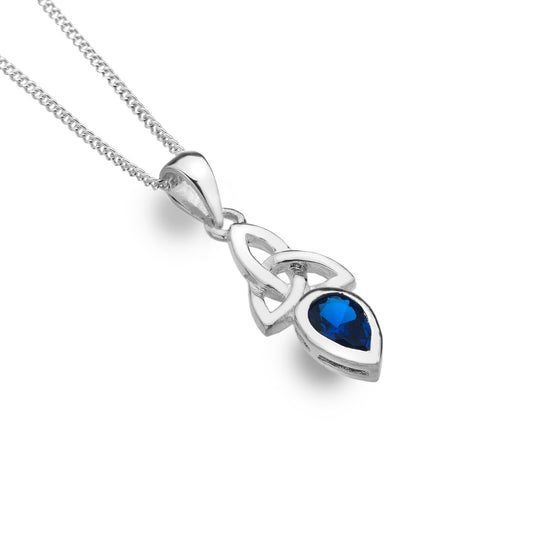 Sapphire Pendant Celtic Trinity Sterling Silver 925 Hallmark All Chain Lengths