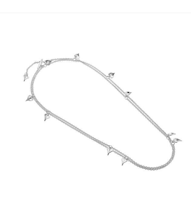 Leaf Heart Long Necklace Solid Sterling Silver 32" Length Hallmark Luxury Box